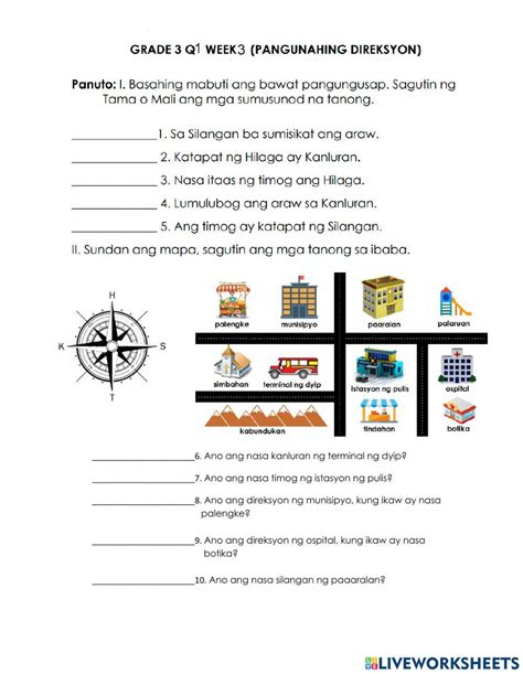 pangunahing direksyon worksheet|Mga Pangunahing Direksyon Worksheet PDF .